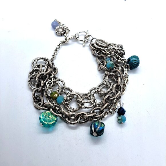 Artisan Jewelry - Teal my Heart Away charm bracelet silver tone